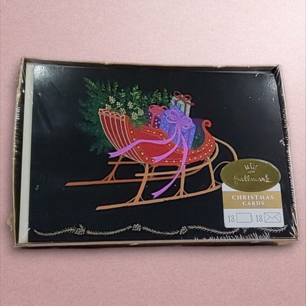 Sealed Vintage Hallmark 18 Greeting Cards Christmas Tree Sleigh Presents Gifts
